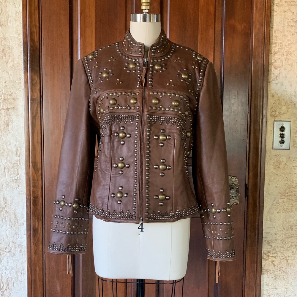 Double D Ranch - Brown Leather Studded Jacket - S